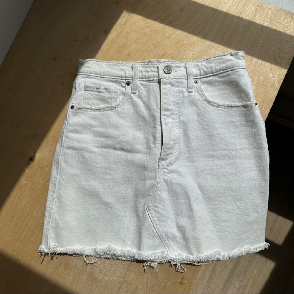 abercrombie and fitch white denim high rise mini skirt
